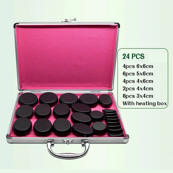 Couples Natural Basalt Hot Massage Stone Set 24 pcs with heating box ShhhAE