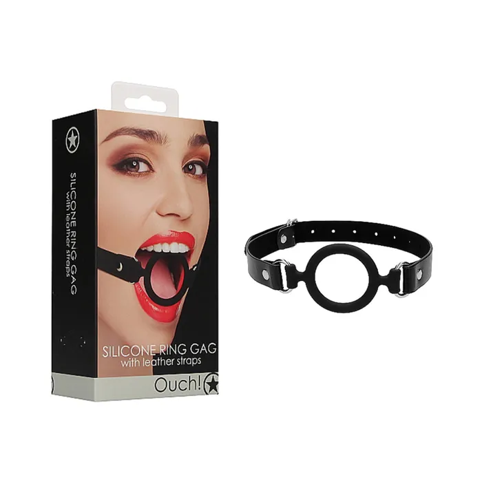 Fairvillacom Couples Ouch Silicone Ring Gag With Leather Straps Black